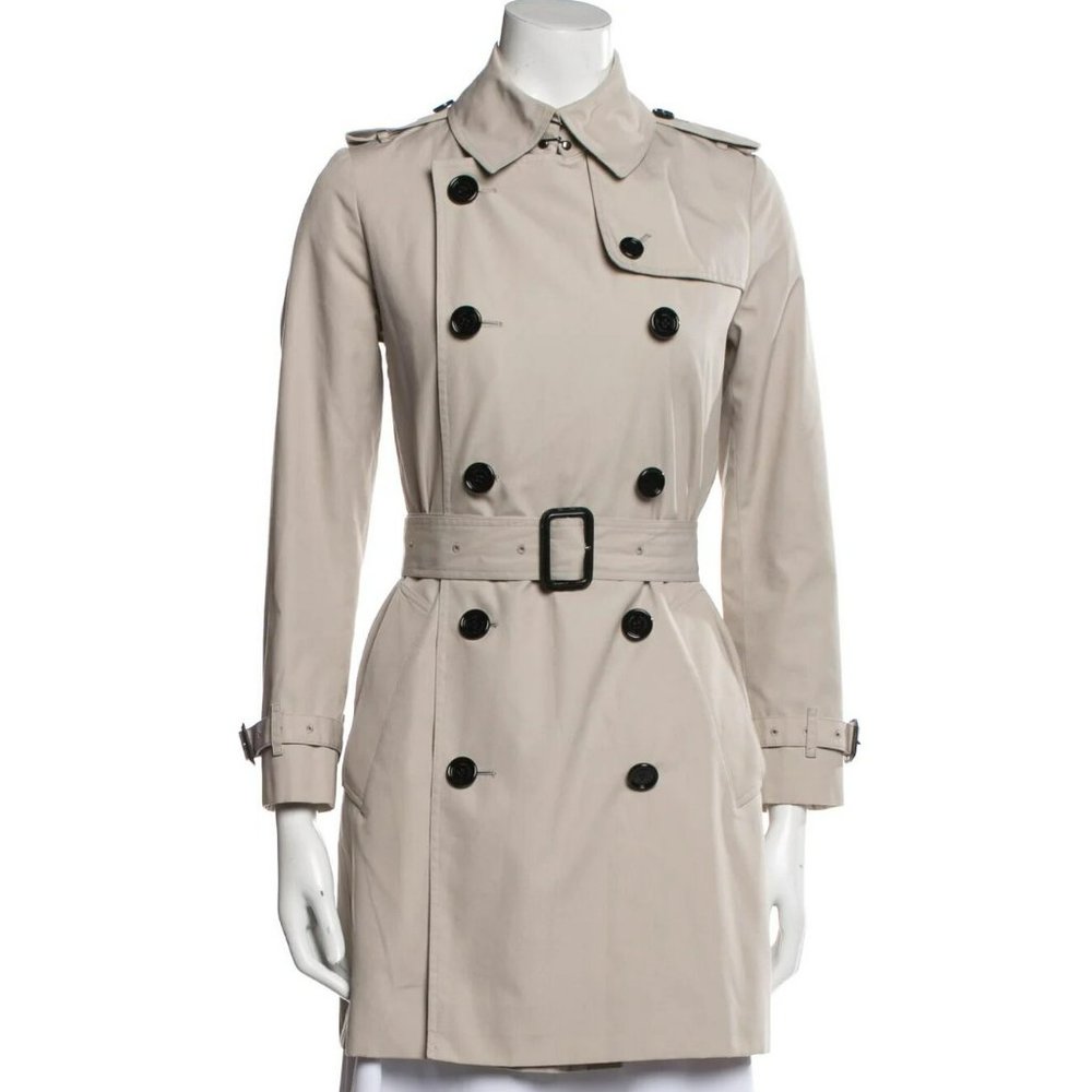 BURBERRY NOVA CHECK LINED DOUBLE BREASTED TRENCH COAT IN STONE COLOR